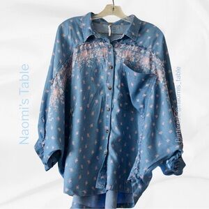 Free People Joelle Denim Rose Print Buttondown